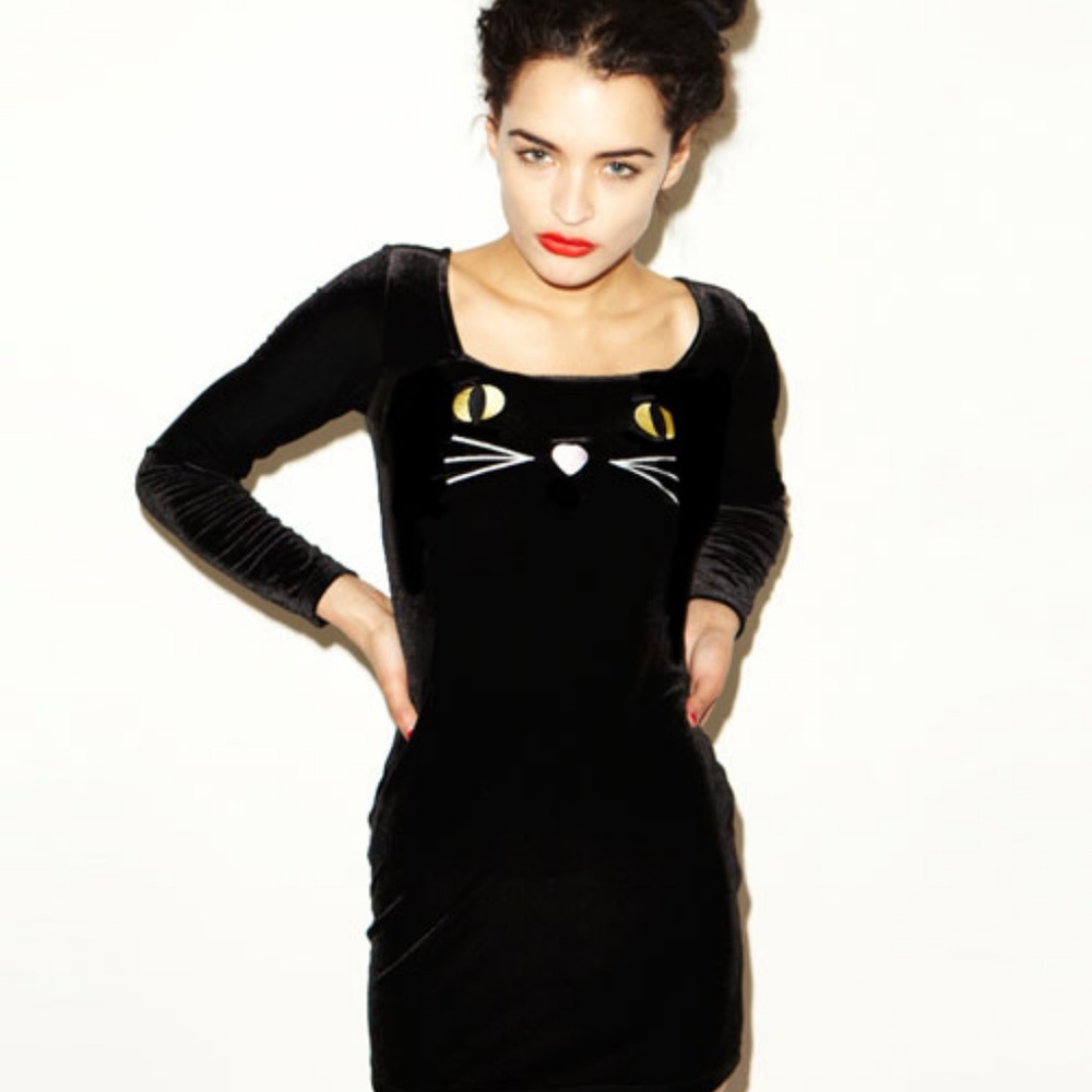 Lazy Oaf Black Velvet Cat Dress